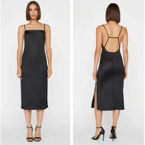 Christian LaCroix Black Beaded Satin Midi Slip Dress Cowl Neck  Dress sz 4 NWT